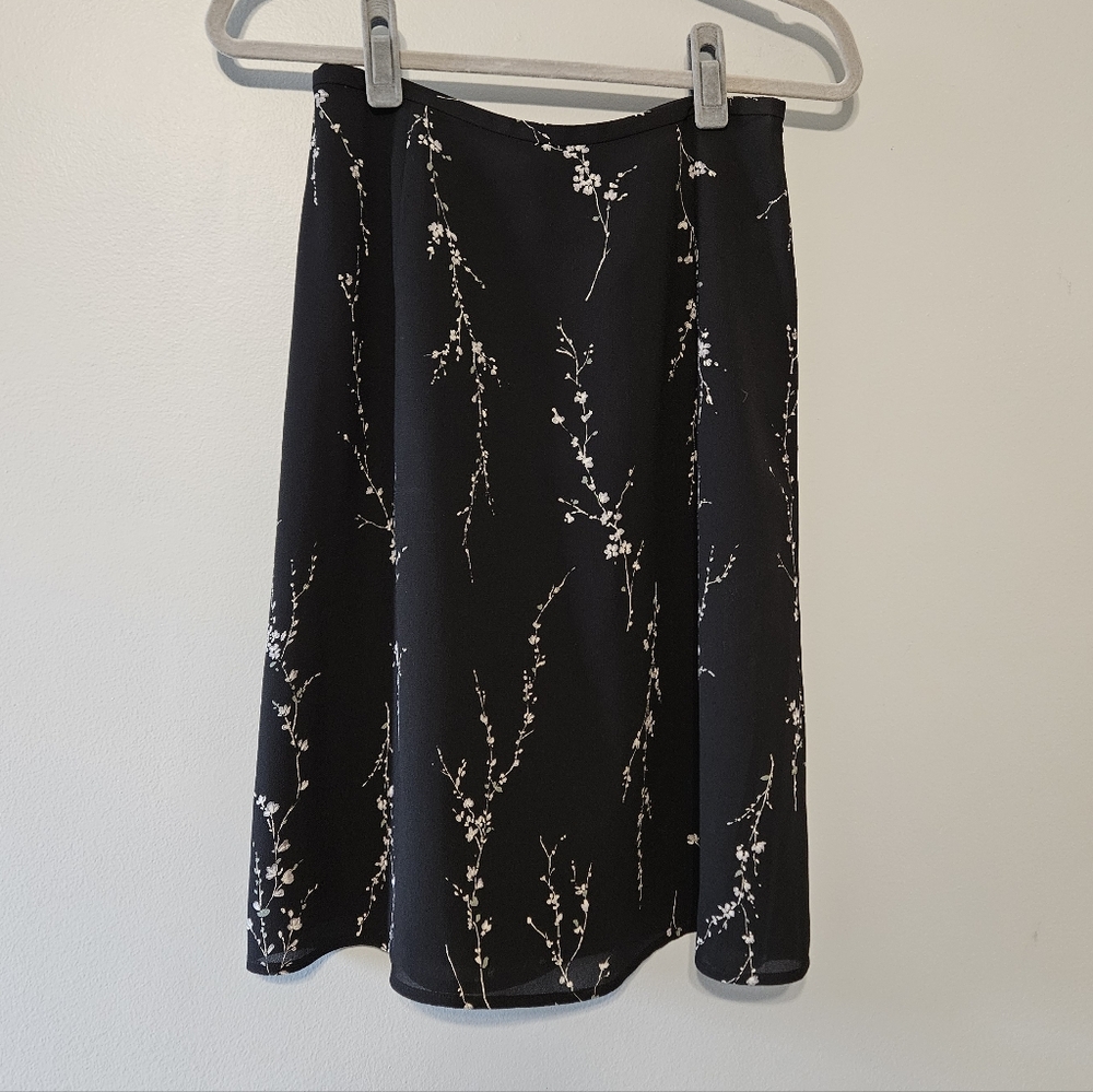 Talbots Black A-Line Skirt with Floral Design